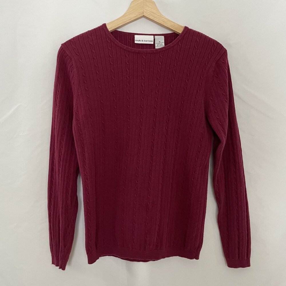 Croft & Barrow Womens Cable Knit Sweater M deep pink crewneck